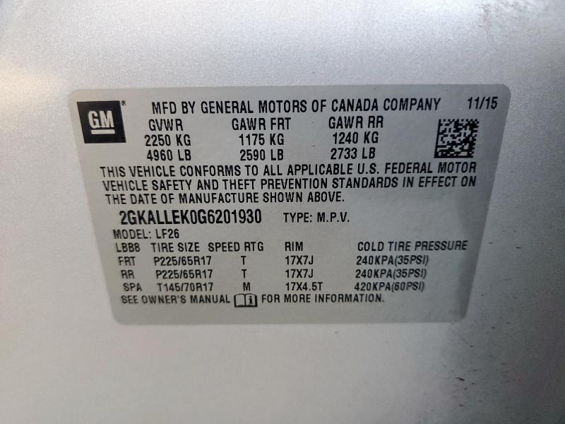 2GKALLEK0G6201930 - 2016 GMC TERRAIN SL Silber Foto 13