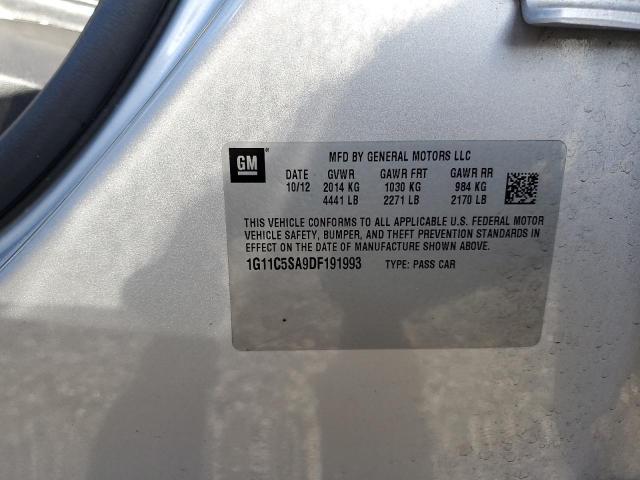 1G11C5SA9DF191993 - 2013 CHEVROLET MALIBU 1LT ვერცხლისფერი ფოტო 12