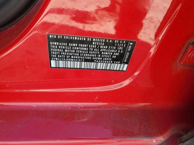 3VWLL7AJ6DM241517 - 2013 VOLKSWAGEN JETTA TDI წითელი ფოტო 12