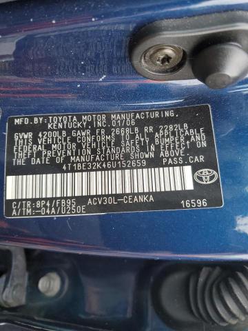 4T1BE32K46U152659 - 2006 TOYOTA CAMRY LE BLUE photo 12