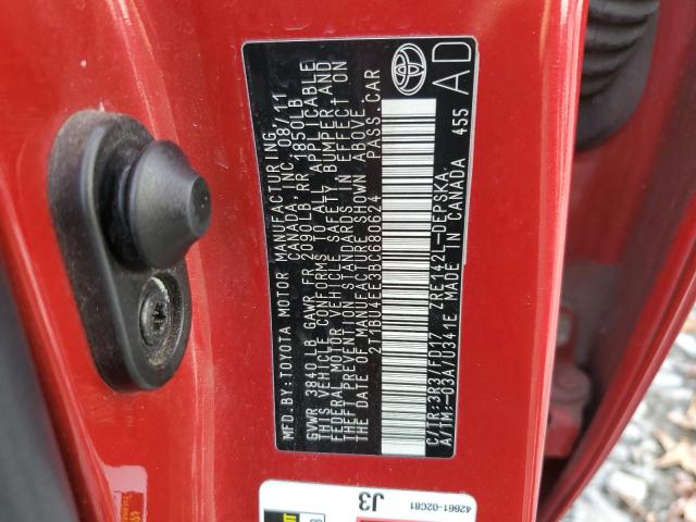 2T1BU4EE3BC680624 - 2011 TOYOTA COROLLA BASE Qırmızı foto 12