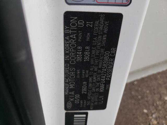 KNAFU4A27A5839800 - 2010 KIA FORTE EX WHITE photo 12