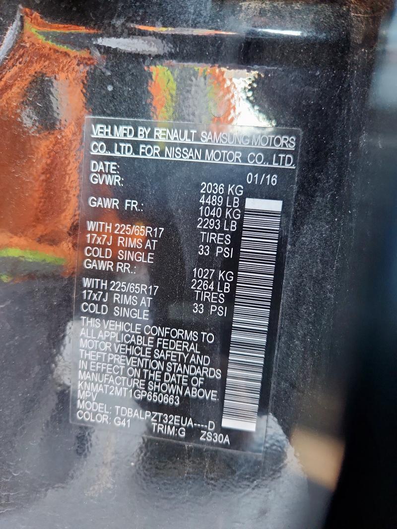 KNMAT2MT1GP650663 - 2016 NISSAN ROGUE S CHARCOAL photo 14