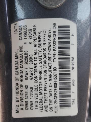 2HGFB2F80FH507189 - 2015 HONDA CIVIC EX GRAY photo 13