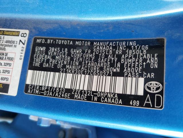 2T1KR30E17C650371 - 2007 TOYOTA COROLLA MA XR BLUE photo 13