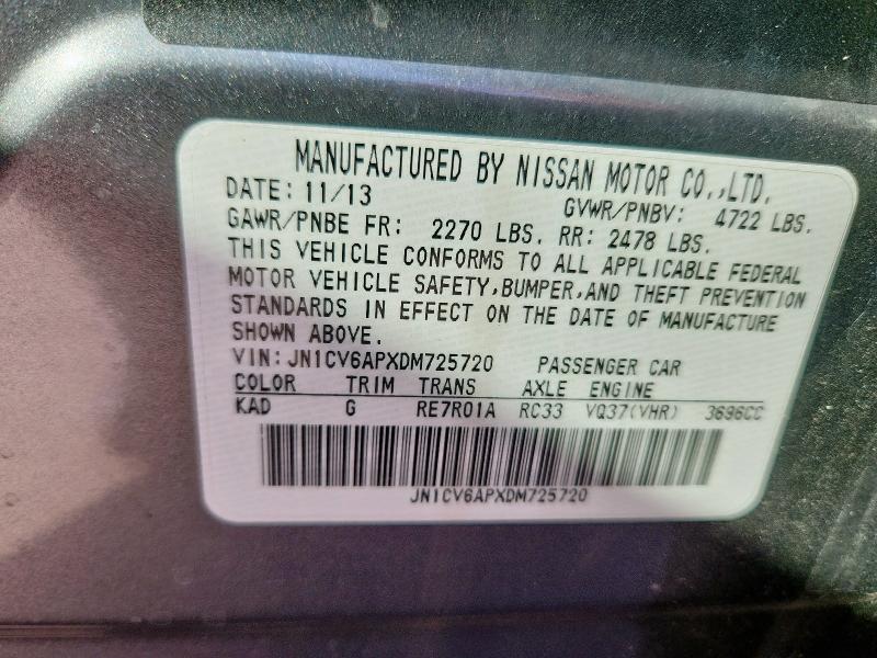 JN1CV6APXDM725720 - 2013 INFINITI G37 BASE GRAY photo 12