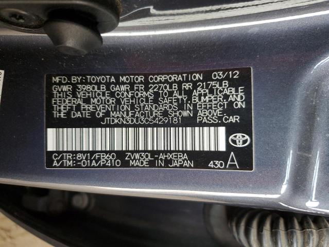 JTDKN3DU3C5429181 - 2012 TOYOTA PRIUS 黑色 照片 13