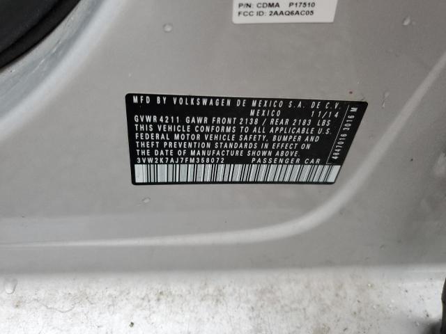 3VW2K7AJ7FM358072 - 2015 VOLKSWAGEN JETTA BASE GRAY photo 12