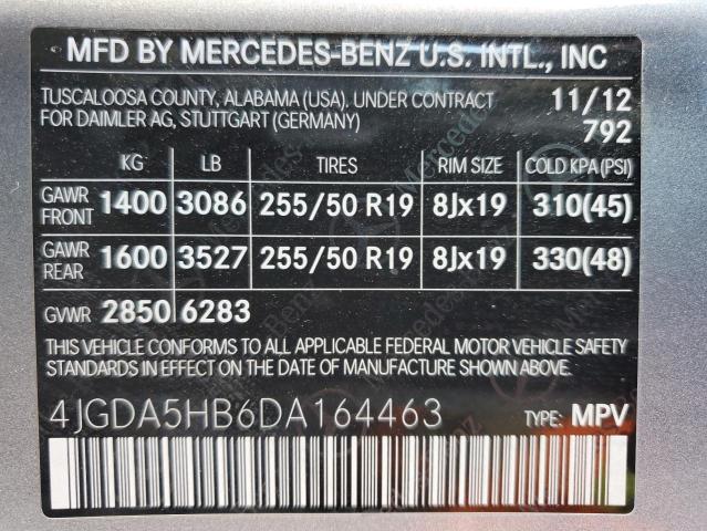 4JGDA5HB6DA164463 - 2013 MERCEDES-BENZ ML 350 4MATIC GRAY photo 13