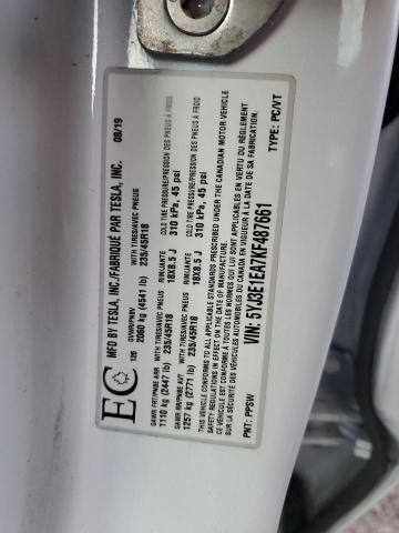 5YJ3E1EA7KF487661 - 2019 TESLA MODEL 3 白色 照片 13