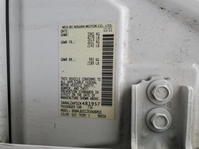 1N4AL2AP1CN481957 - 2012 NISSAN ALTIMA BASE أبيض صورة 12