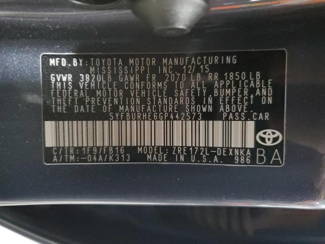 5YFBURHE6GP442573 - 2016 TOYOTA COROLLA L GRAY photo 13