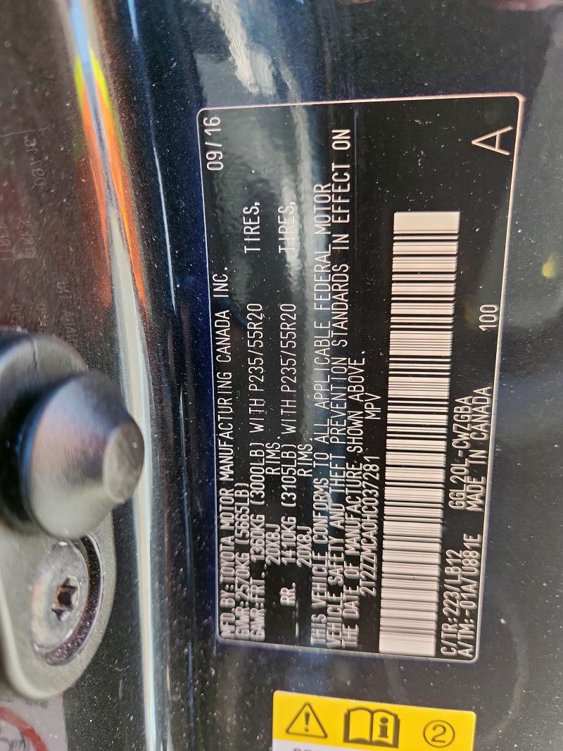 2T2ZZMCA0HC037281 - 2017 LEXUS RX 350 BASE BLACK photo 12