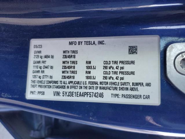 5YJ3E1EA4PF574246 - 2023 TESLA MODEL 3 蓝色 照片 13