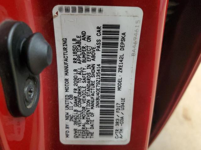 1NXBU40E79Z135414 - 2009 TOYOTA COROLLA BASE ბურგუნდია ფოტო 12