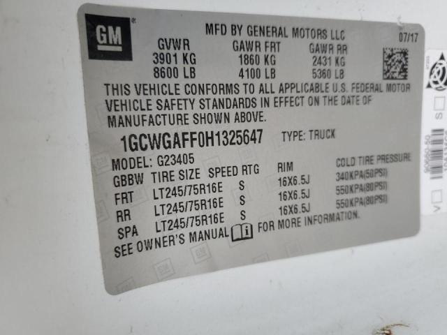 1GCWGAFF0H1325647 - 2017 CHEVROLET EXPRESS G2 WHITE photo 12