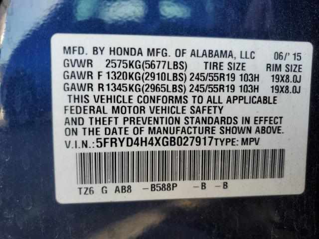 5FRYD4H4XGB027917 - 2016 ACURA MDX TECHNOLOGY Mavi foto 13