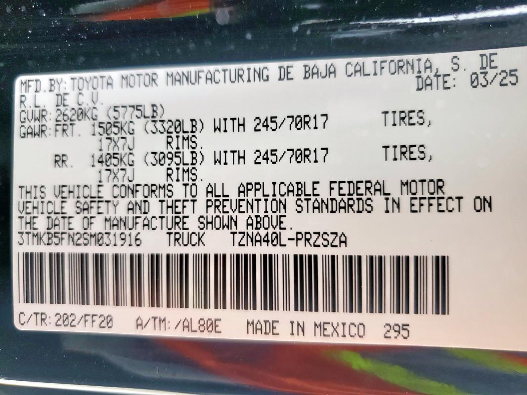 3TMKB5FN2SM031916 - 2025 TOYOTA TACOMA DOUBLE CAB BLACK photo 12