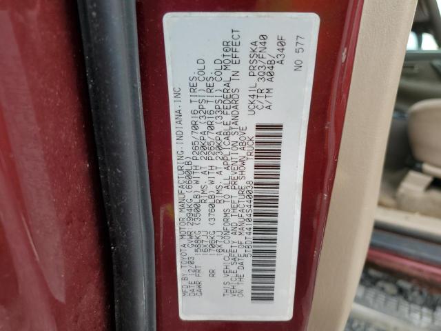 5TBDT44104S440038 - 2004 TOYOTA TUNDRA DOUBLE CAB SR5 BURGUNDY photo 12