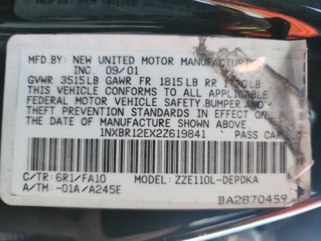 1NXBR12EX2Z619841 - 2002 TOYOTA COROLLA CE მწვანე ფოტო 12