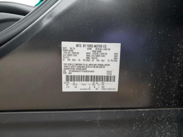 1FM5K8GT7GGD21433 - 2016 FORD EXPLORER SPORT Boz foto 14