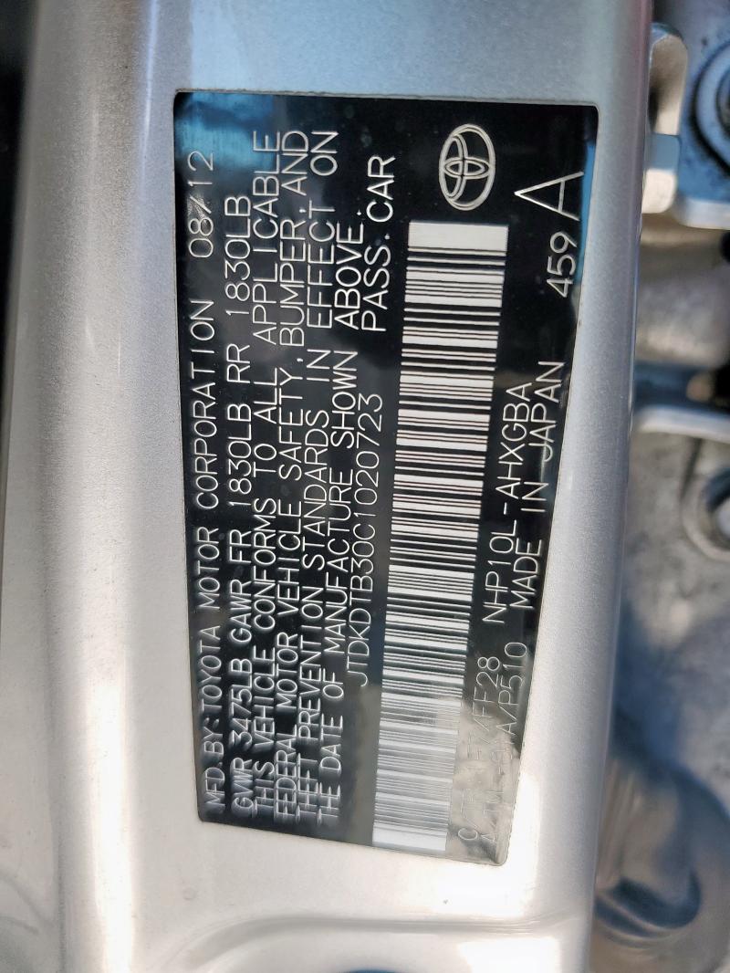 JTDKDTB30C1020723 - 2012 TOYOTA PRIUS C SILVER photo 12