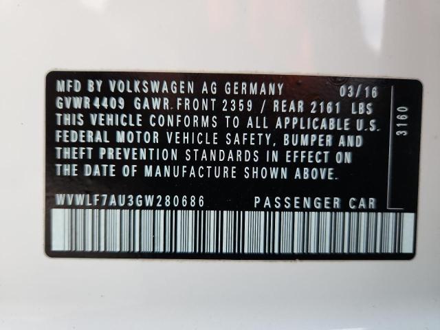 WVWLF7AU3GW280686 - 2016 VOLKSWAGEN GOLF R WHITE photo 13