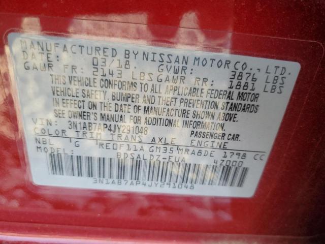 3N1AB7AP4JY291048 - 2018 NISSAN SENTRA S RED photo 12