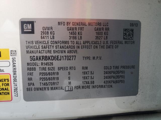 5GAKRBKD6EJ170277 - 2014 BUICK ENCLAVE WHITE photo 14