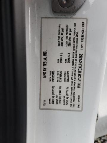 5YJ3E1ECXLF624868 - 2020 TESLA MODEL 3 WHITE photo 12