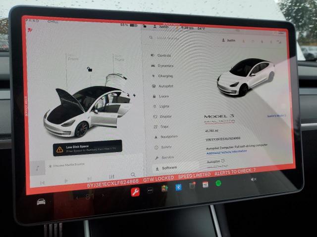 5YJ3E1ECXLF624868 - 2020 TESLA MODEL 3 WHITE photo 9