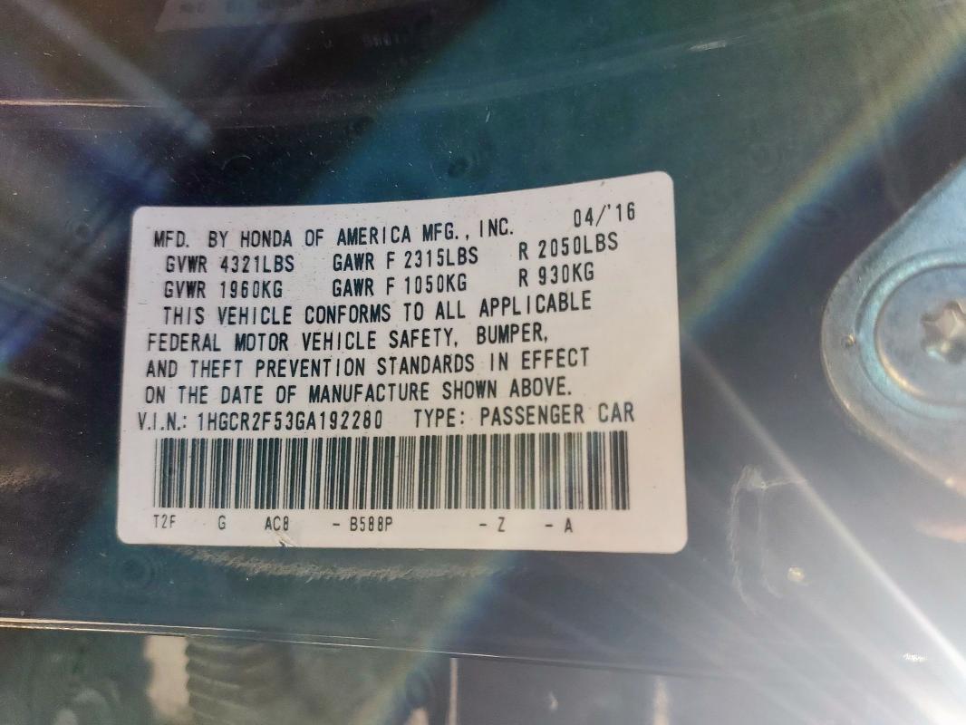 1HGCR2F53GA192280 - 2016 HONDA ACCORD SPORT Көк фото 13