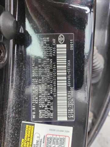 4T1BK46K07U015941 - 2007 TOYOTA CAMRY LE BLACK photo 12