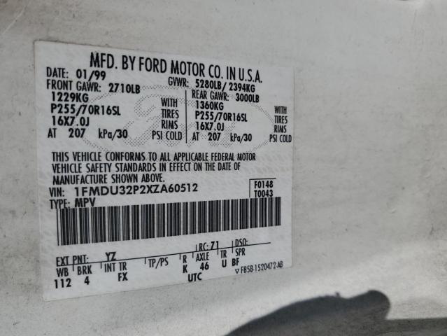 1FMDU32P2XZA60512 - 1999 FORD EXPLORER WHITE photo 13