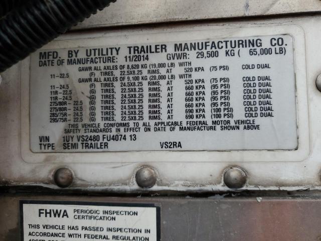 1UYVS2480FU407413 - 2015 UTILITY VS2RA WHITE photo 10