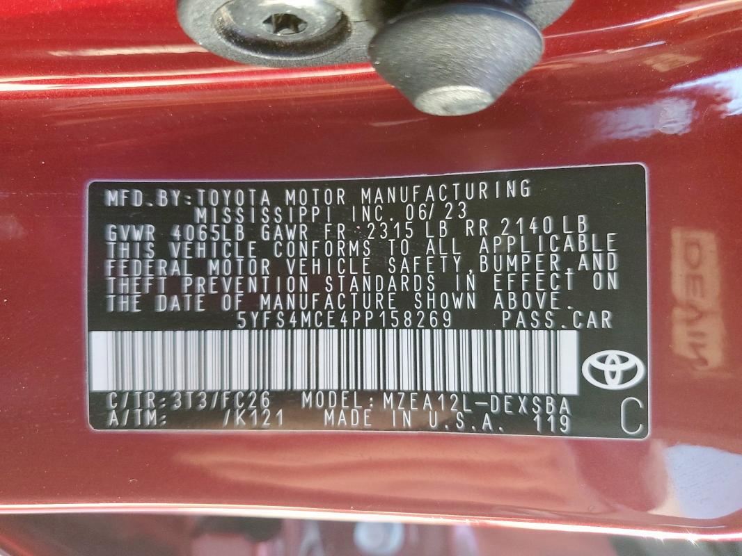 5YFS4MCE4PP158269 - 2023 TOYOTA COROLLA SE Каштановый фото 12