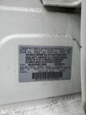 3N1AB7AP4DL729388 - 2013 NISSAN SENTRA S WHITE photo 12