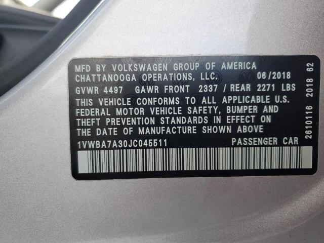 1VWBA7A30JC045511 - 2018 VOLKSWAGEN PASSAT SE SILVER photo 12