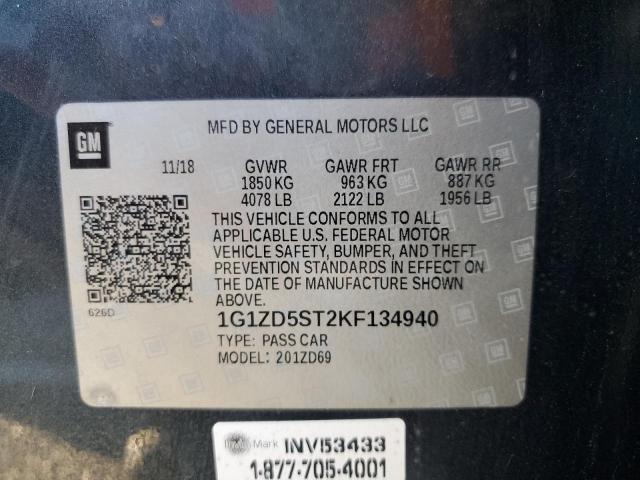 1G1ZD5ST2KF134940 - 2019 CHEVROLET MALIBU LT 灰色 照片 12