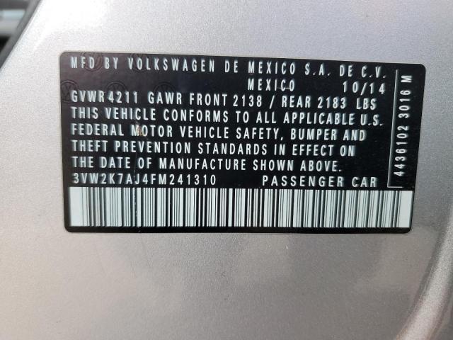 3VW2K7AJ4FM241310 - 2015 VOLKSWAGEN JETTA BASE 银色 照片 12