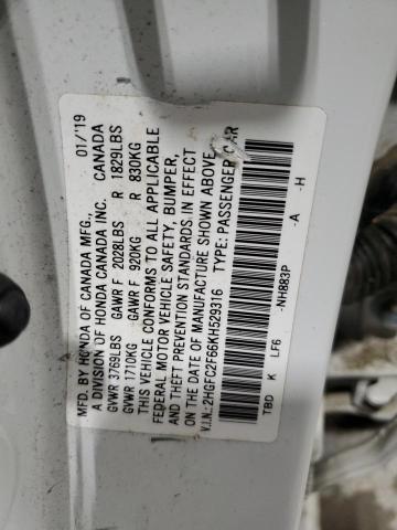 2HGFC2F66KH529316 - 2019 HONDA CIVIC LX Weiß Foto 12