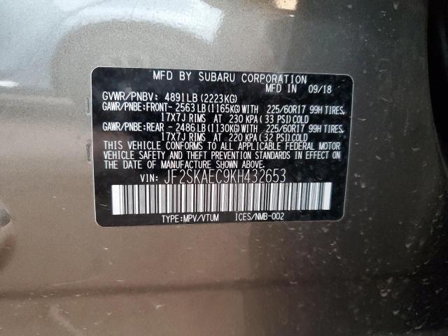 JF2SKAEC9KH432653 - 2019 SUBARU FORESTER PREMIUM ნაცრისფერი ფოტო 14