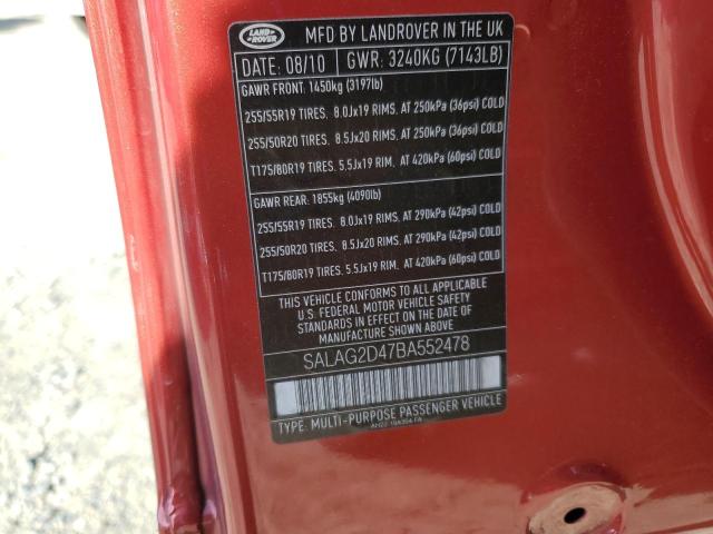SALAG2D47BA552478 - 2011 LAND ROVER LR4 HSE წითელი ფოტო 13