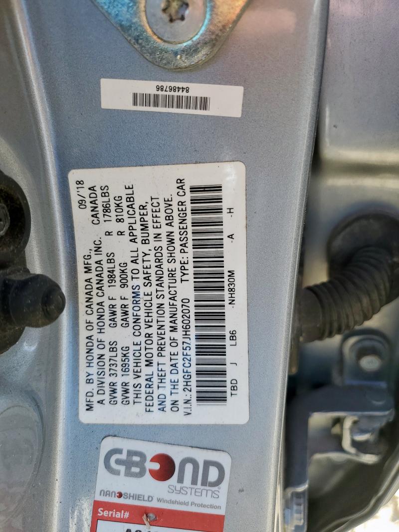 2HGFC2F57JH602070 - 2018 HONDA CIVIC LX Silber Foto 12