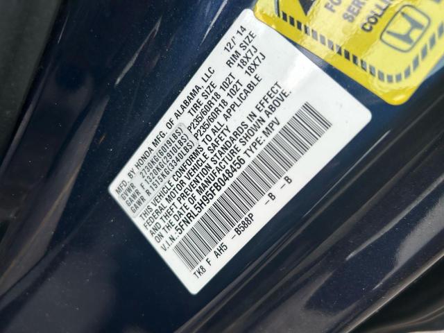 5FNRL5H95FB048456 - 2015 HONDA ODYSSEY TOURING BLUE photo 10