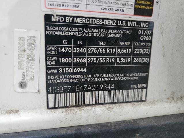 4JGBF71E47A219344 - 2007 MERCEDES-BENZ GL 450 4MATIC WHITE photo 13