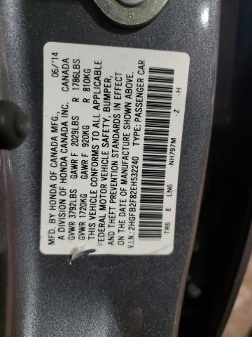 2HGFB2F82EH532240 - 2014 HONDA CIVIC EX GRAY photo 12