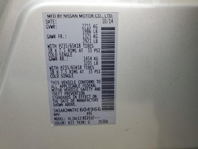 5N1AR2MN7FC604966 - 2015 NISSAN PATHFINDER S فضي صورة 14