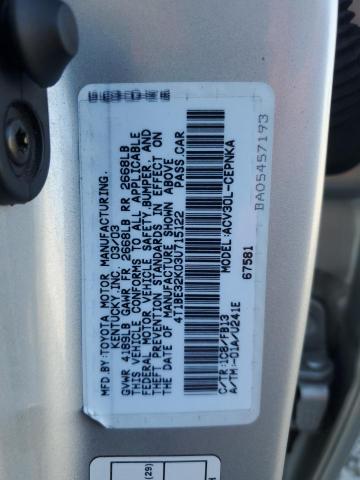 4T1BE32K03U715122 - 2003 TOYOTA CAMRY LE 银色 照片 12