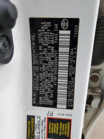 4T1BF1FK0CU583751 - 2012 TOYOTA CAMRY BASE WHITE photo 12